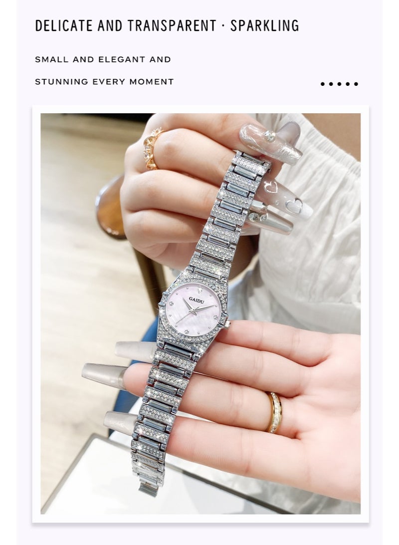 GAIDU Star Series Full Diamond Women Wrist Watch, Natural Shell Dial Quartz Watch, 30M Waterproof Stainless Steel Rhinestone Ladies Dress Watch for Daily Party Gift - Image 2