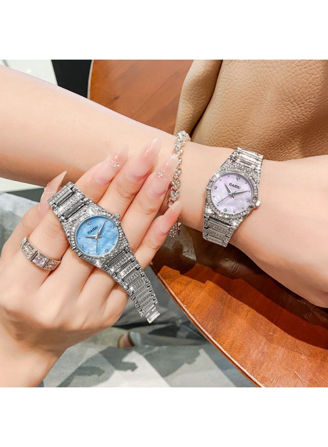 GAIDU Star Series Full Diamond Women Wrist Watch, Natural Shell Dial Quartz Watch, 30M Waterproof Stainless Steel Rhinestone Ladies Dress Watch for Daily Party Gift - Image 3