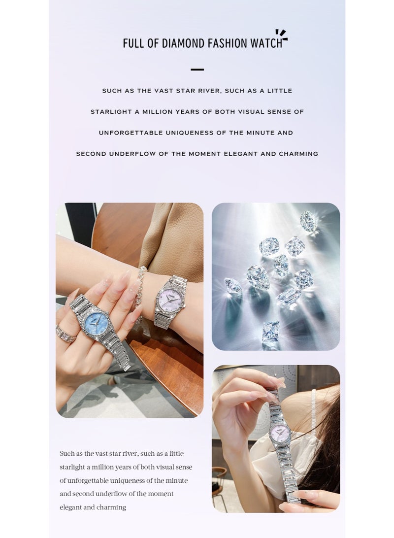 GAIDU Star Series Full Diamond Women Wrist Watch, Natural Shell Dial Quartz Watch, 30M Waterproof Stainless Steel Rhinestone Ladies Dress Watch for Daily Party Gift - Image 4