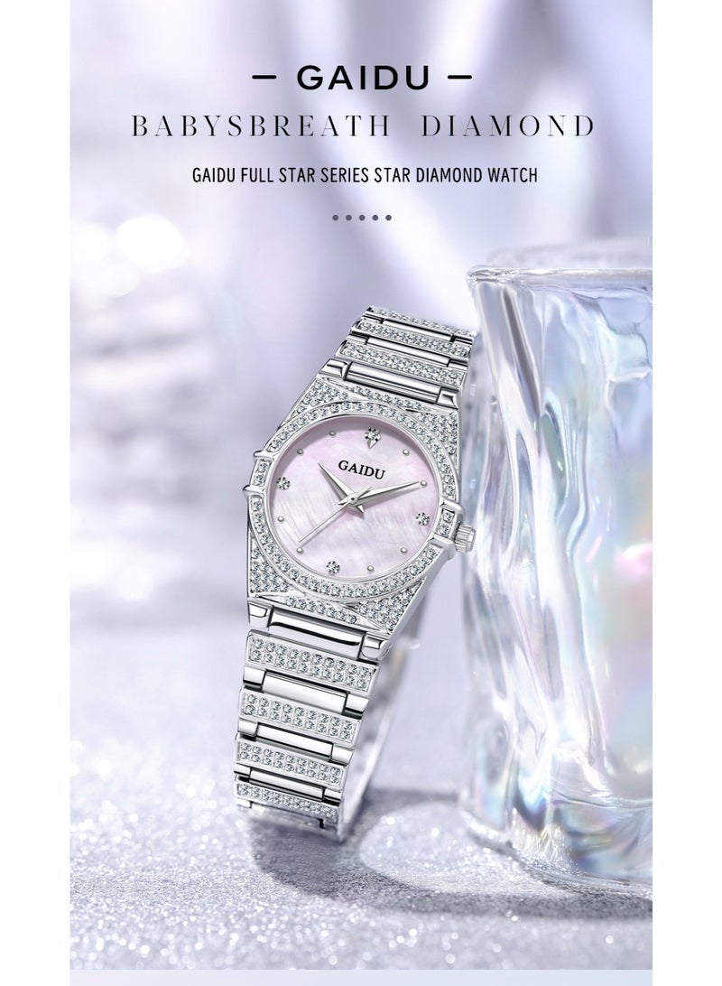 GAIDU Star Series Full Diamond Women Wrist Watch, Natural Shell Dial Quartz Watch, 30M Waterproof Stainless Steel Rhinestone Ladies Dress Watch for Daily Party Gift - Image 5