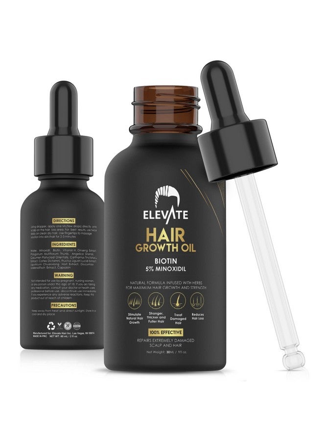 Elevate Hair Growth Oil Biotin Serum & 5% Minoxidil Treatment For Stronger Thicker Longer Hair Natural Hair Growth Thickening Treatment Stop Thinning & Hair Loss For Men & Women 1Oz - Image 2