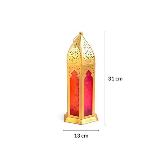 MARKET 99 Market99 Golden Moroccan Lantern | A Premium Glossy Domed Metal & Glass Lantern for Diwali or Garden Lighting; Works Beautifully as a Centerpiece for Living Rooms, patios, and Festive Events. - Image 5