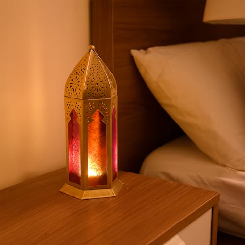 MARKET 99 Market99 Golden Moroccan Lantern | A Premium Glossy Domed Metal & Glass Lantern for Diwali or Garden Lighting; Works Beautifully as a Centerpiece for Living Rooms, patios, and Festive Events. - Image 3