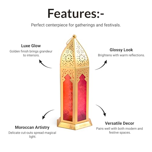 MARKET 99 Market99 Golden Moroccan Lantern | A Premium Glossy Domed Metal & Glass Lantern for Diwali or Garden Lighting; Works Beautifully as a Centerpiece for Living Rooms, patios, and Festive Events. - Image 2