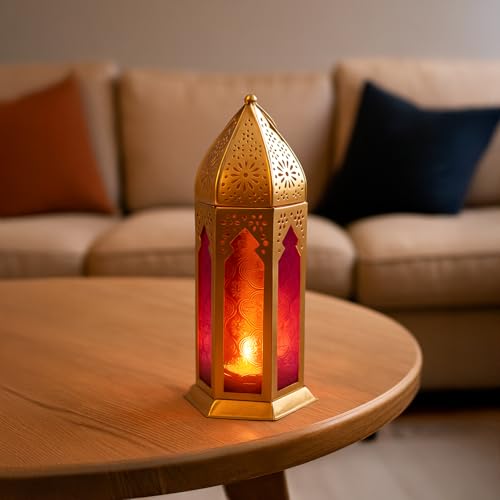 MARKET 99 Market99 Golden Moroccan Lantern | A Premium Glossy Domed Metal & Glass Lantern for Diwali or Garden Lighting; Works Beautifully as a Centerpiece for Living Rooms, patios, and Festive Events. - Image 1