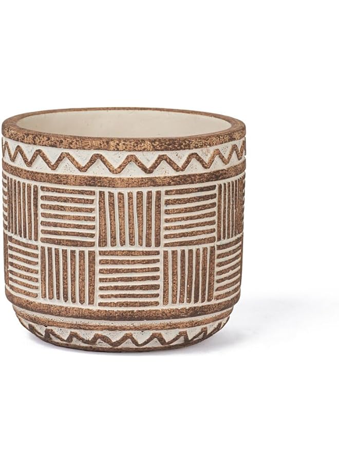 SGC Cement Pot Flower Pot Round Shape Color Dark Brown Size 12.5 * 12.5 * 11.5 Cm - Image 1