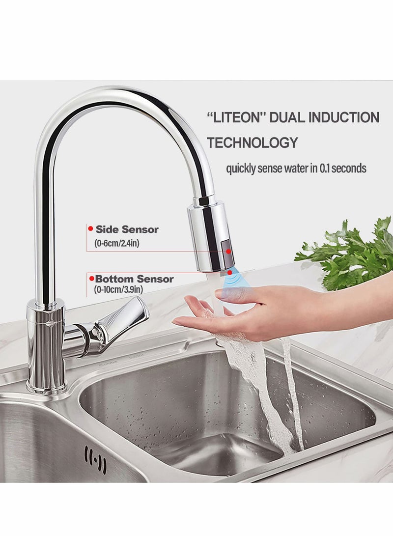 XiuWoo Touchless Faucet Adapter for Kitchen Bathroom, Universal Standards Thread Automatic Smart Faucet, IPX6 Waterproof Water-Saving Sensor, Chrome Style High Spout - Image 3