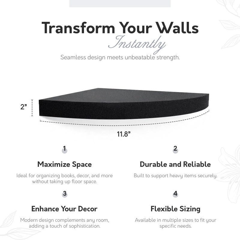[IN]PLACE InPlace Durbale Corner Shelf - Easy to Install & Remove, Floating Corner Shelves - Wall Mounted Decorative Corner Shelf for Bouquet of Flowers or Small Lamp - 11.8"D x 11.8"W x 2"H, Espresso - 191808 - Image 2