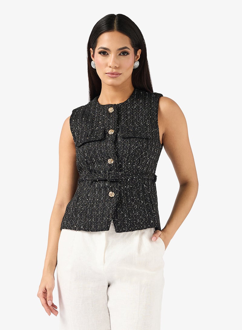 ELLA Belted Tweed Vest - Image 1