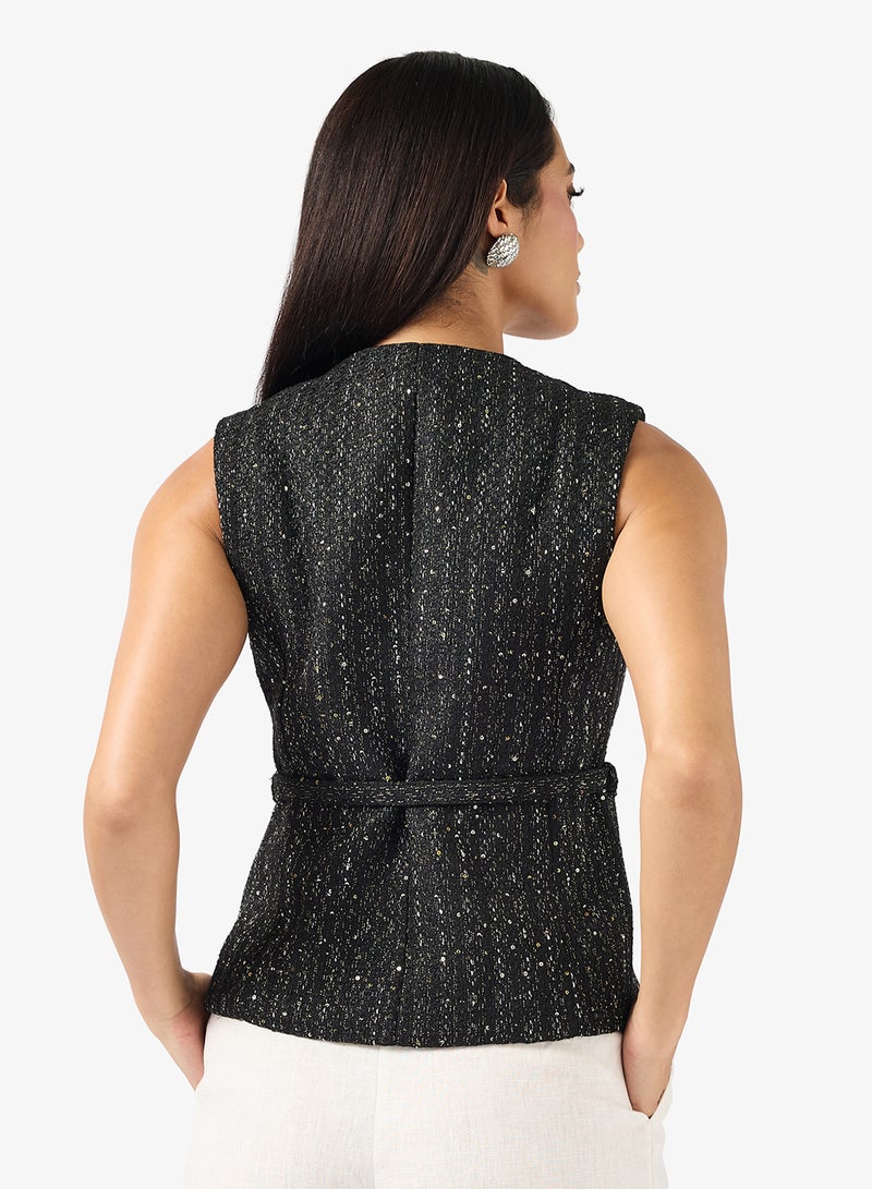 ELLA Belted Tweed Vest - Image 2