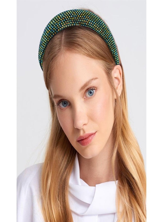 CAVETEE Rhinestone Headband，Non-slip Sparkly Wide Headbands Hair Bands Crystal Fancy Headbands Green Headband Comfortable Formal Hair Accessoriesfor Women Girls Christmas - Image 3