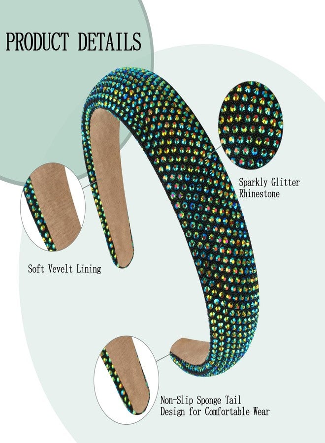 CAVETEE Rhinestone Headband，Non-slip Sparkly Wide Headbands Hair Bands Crystal Fancy Headbands Green Headband Comfortable Formal Hair Accessoriesfor Women Girls Christmas - Image 2