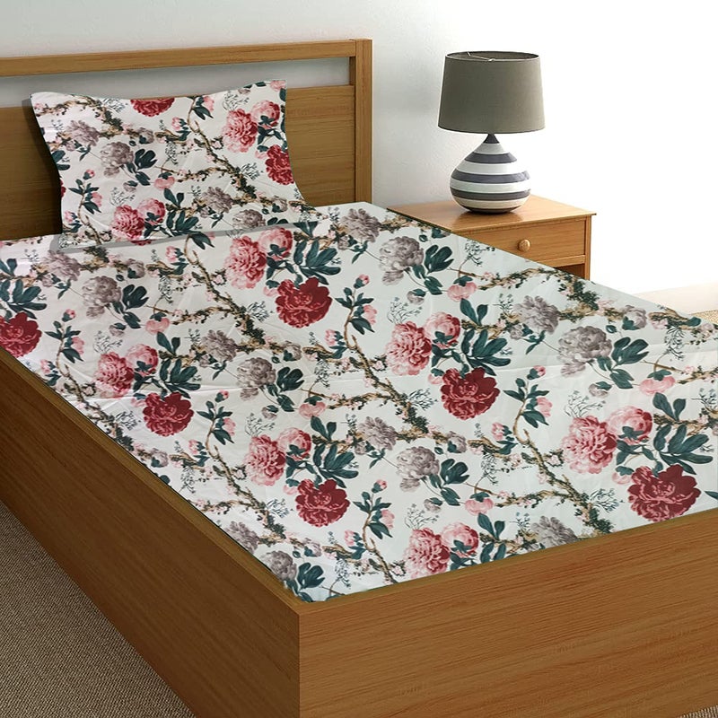 IM FAB IMFAB 100% Cotton Printed Single Bed Bedsheet with 1 Pillow Covers (60 x 90 inches)- Maroon/Red - Image 5