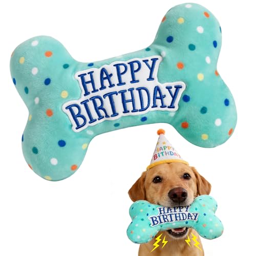 Prime Pets Dog Birthday Toys Plush Dog Squeaky Toys Stuffed Puppy Chew Toy for Small Medium Large Dogs Bone Pet Toy - Image 1
