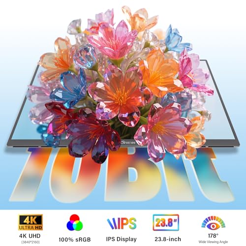 Innoview 23.8” 4K Large Portable Monitor, UHD (3840*2160) 100%sRGB IPS Speakers USB-C HDMI Work Home Second Monitor W/180°Adjustable Stand for Laptop, Desktop, Macbook, Phones, Tablet, PS5/4, Switch - Image 4