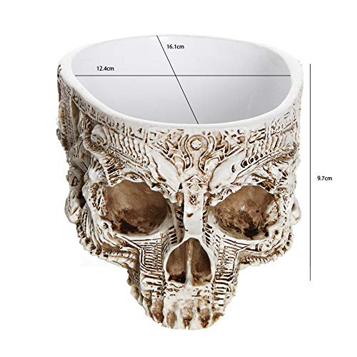 ChezMax Skull Planter Suger Holder Resin Flower Succulents Pot Skeleton Flowerpot Candy Bowl Halloween Dish Statue Sculpture Skeleton Indoor Outdoor Decoration - Image 2