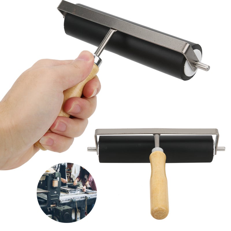 Rubber Printing Roller: Rubber Material With Smooth Rolling Surface, Detachable Wood Handle - Uniform Coloring Strong Coverage Printing Art Tool For Craft Printing Scenes - Image 5