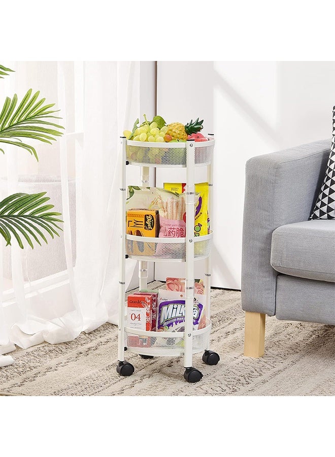 RollsTimi  3-Tier Foldable Storage Cart, Rolling Fruit Vegetable Basket Stand with 3 Metal Mesh Baskets, Kitchen Rolling Storage Basket on Wheels for Pantry, Dining Room, Living Room,White - Image 5
