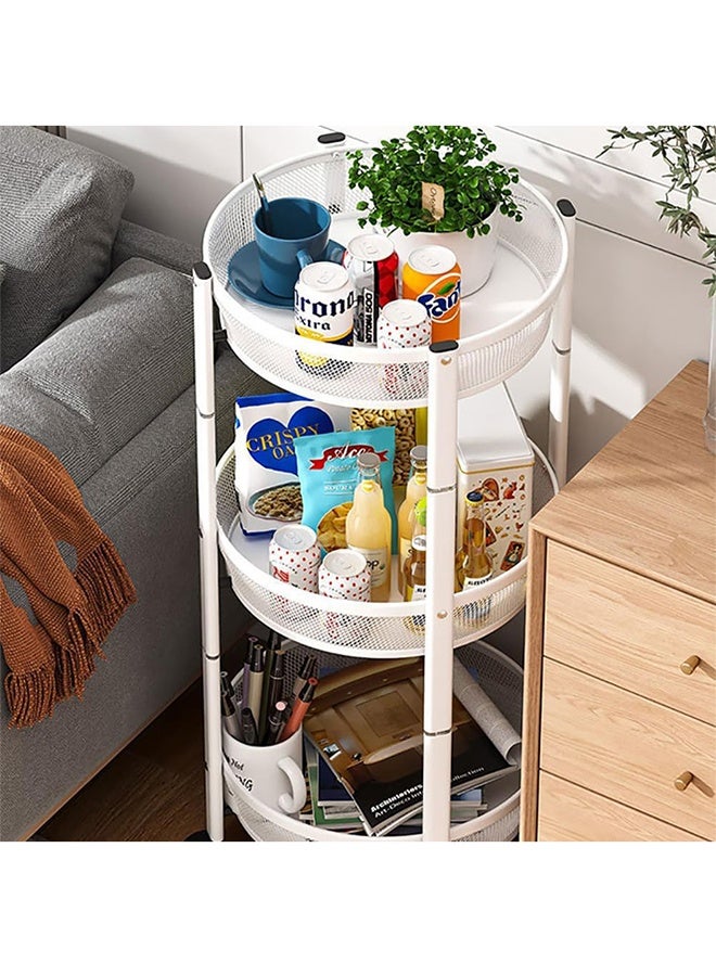 RollsTimi  3-Tier Foldable Storage Cart, Rolling Fruit Vegetable Basket Stand with 3 Metal Mesh Baskets, Kitchen Rolling Storage Basket on Wheels for Pantry, Dining Room, Living Room,White - Image 3