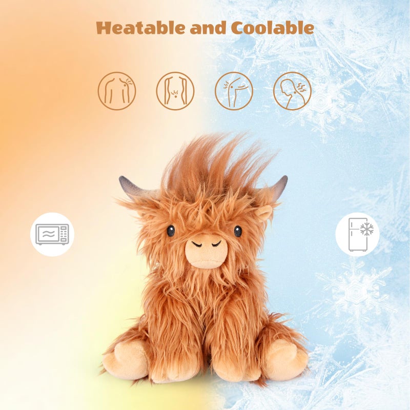 SuzziPals Heatable & Coolable Highland Cow Stuffed Animal, Microwavable Stuffed Animals Heating Pad for Period DIscomfort, Cuddly Cattle Stuffed Animal for Warmth & Comfort, Highland Cow Gifts for kid - Image 3