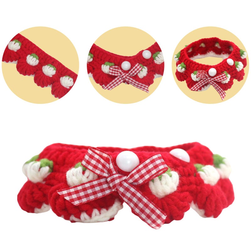 Aoeeki Cat Collar Breakaway, Kitten Collar with Cute Bow Tie and Strawberry Pattern Comfortable for Kitty and Small Puppies, Bandana Fits Neck 2-3 Inches(S)(red) - Image 5