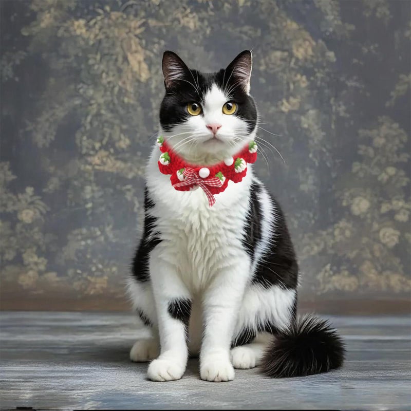 Aoeeki Cat Collar Breakaway, Kitten Collar with Cute Bow Tie and Strawberry Pattern Comfortable for Kitty and Small Puppies, Bandana Fits Neck 2-3 Inches(S)(red) - Image 3