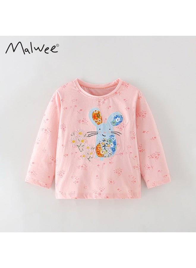 Malwee Kids' Round Neck Shirt, Collection, European And American Style Midi/kids Casual Girls' T-shirt Fashionable Top