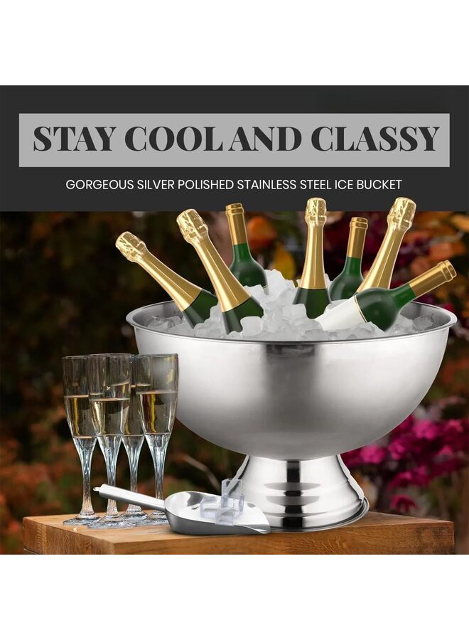 دلو ثلج سعة 13.5 لتر من الفولاذ المقاوم للصدأ، دلو شمبانيا كبير للمشروبات، البيرة، النبيذ، الشمبانيا، المشروبات الباردة، لوازم الحفلات، البار - Image 3