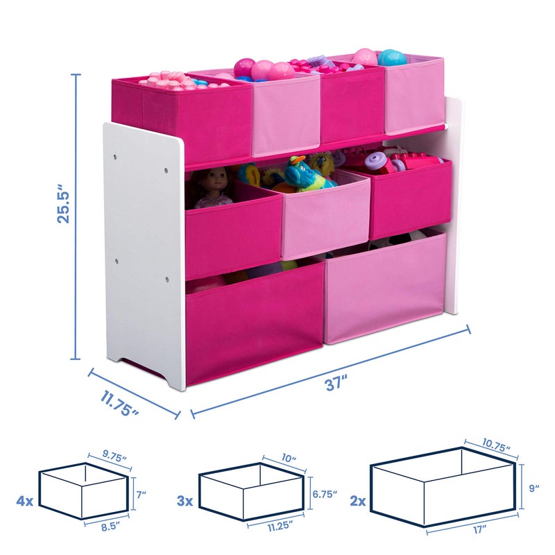 Delta Children Deluxe Multi-Bin Toy Organizer with Storage Bins, White/Pink Bins - Image 5