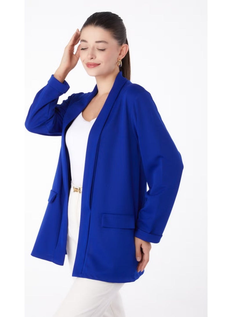 Tofisa Plain Medium Women's Blue Pocket Detailed Jacket - 13261 - Image 2