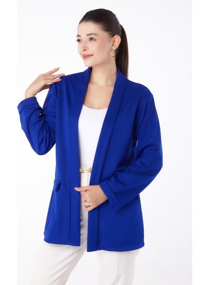 Tofisa Plain Medium Women's Blue Pocket Detailed Jacket - 13261 - Image 1