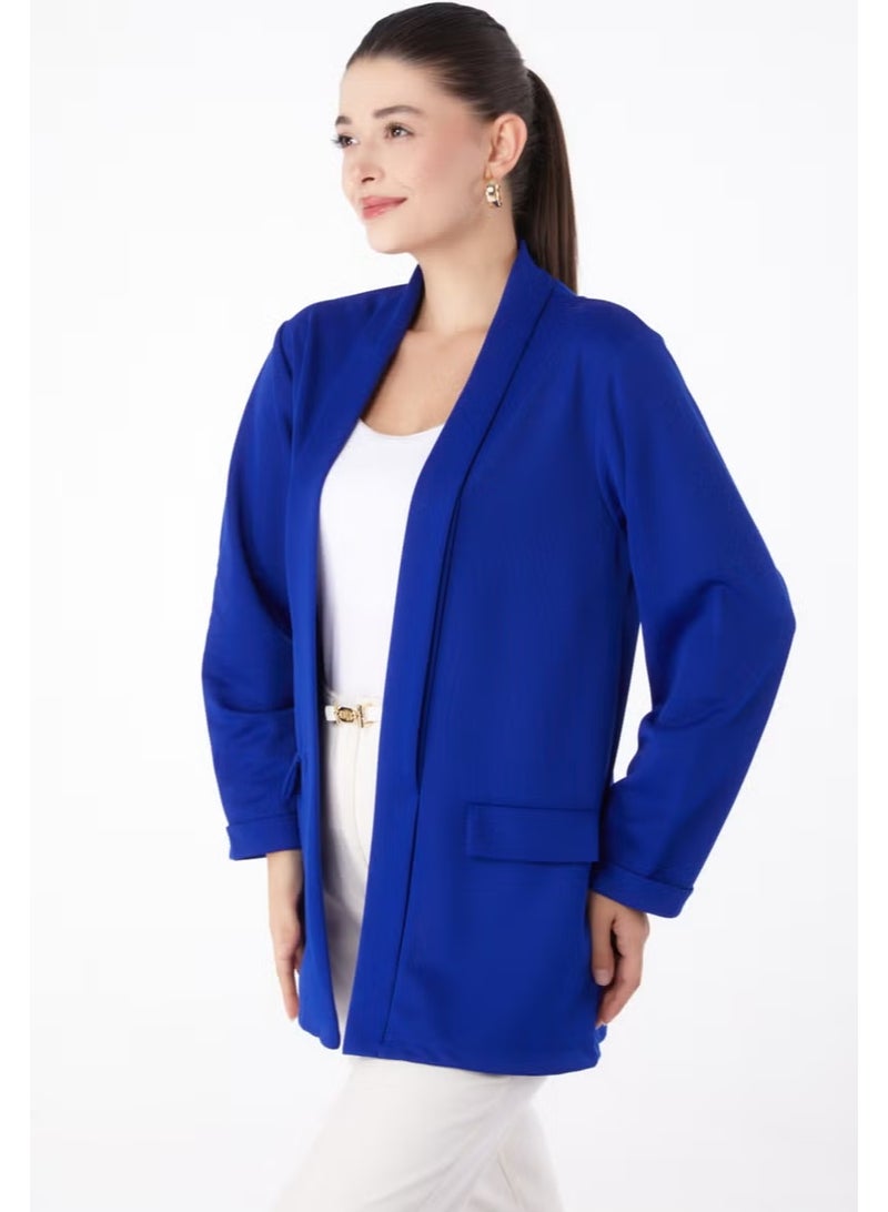 Tofisa Plain Medium Women's Blue Pocket Detailed Jacket - 13261 - Image 3