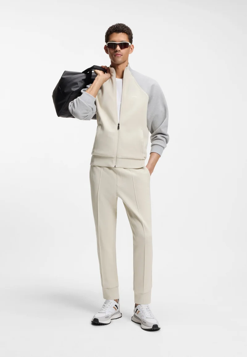 BOSS Light Beige Cotton-blend tracksuit bottoms with piping details for Men | Best Price UAE