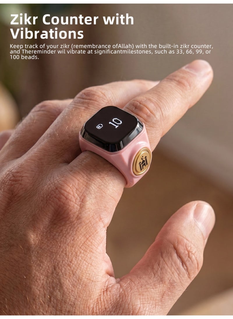 Slema Salam Smart Tasbih Ring Digital Tasbeeh Counter Ring Islamic Prayer Counter 99999 Count Zikr Tracker Prayer Reminder Long Battery Life Lightweight Smart Prayer Ring（pink） - Image 4