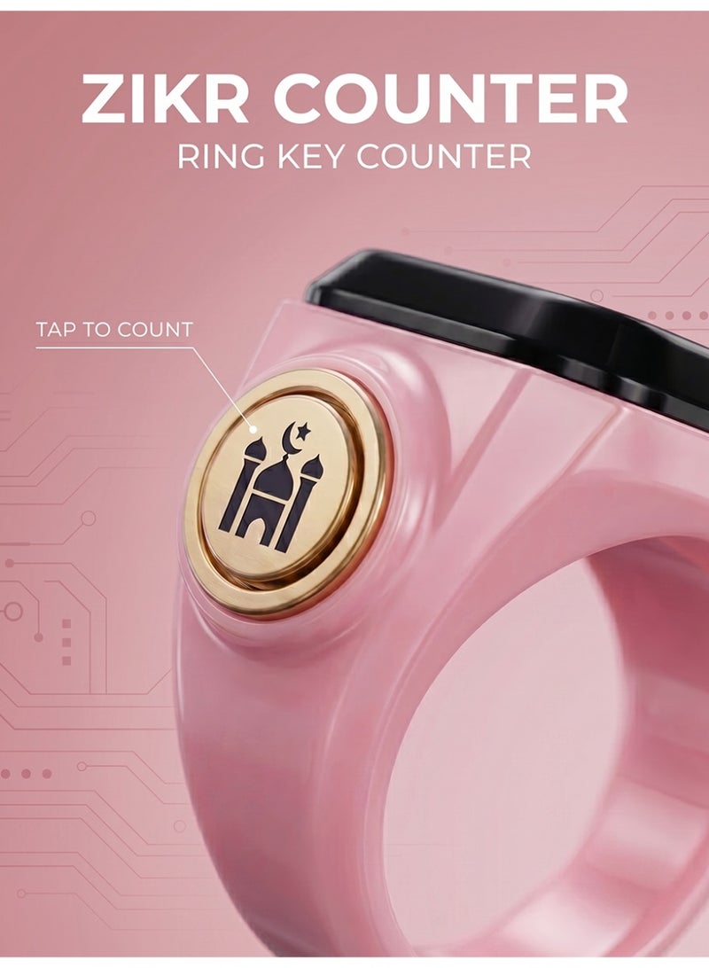 Slema Salam Smart Tasbih Ring Digital Tasbeeh Counter Ring Islamic Prayer Counter 99999 Count Zikr Tracker Prayer Reminder Long Battery Life Lightweight Smart Prayer Ring（pink） - Image 2