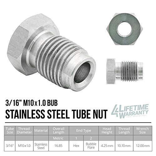 4LIFETIMELINES Stainless Steel Brake Line Tube Nut, 3/16 (M10x1.0 Bubble), Bag of 10 - Image 5