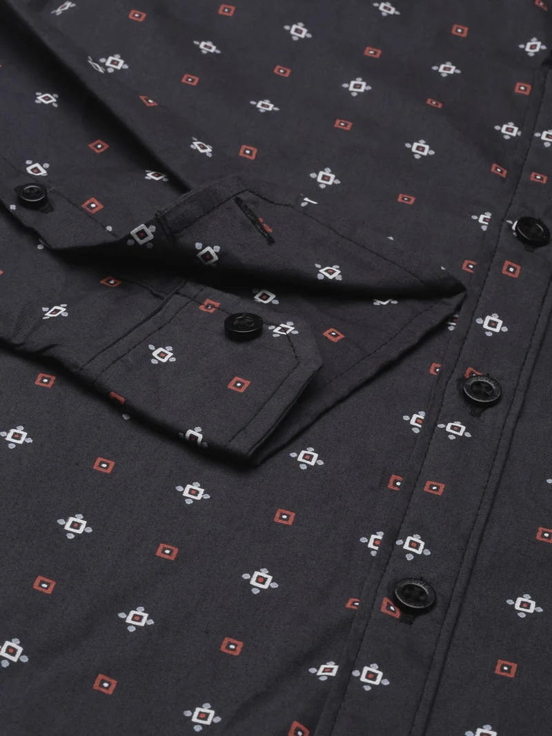 Joven  Dark Grey Printed Cotton Casual Shirt for Men for Men | Best Price UAE