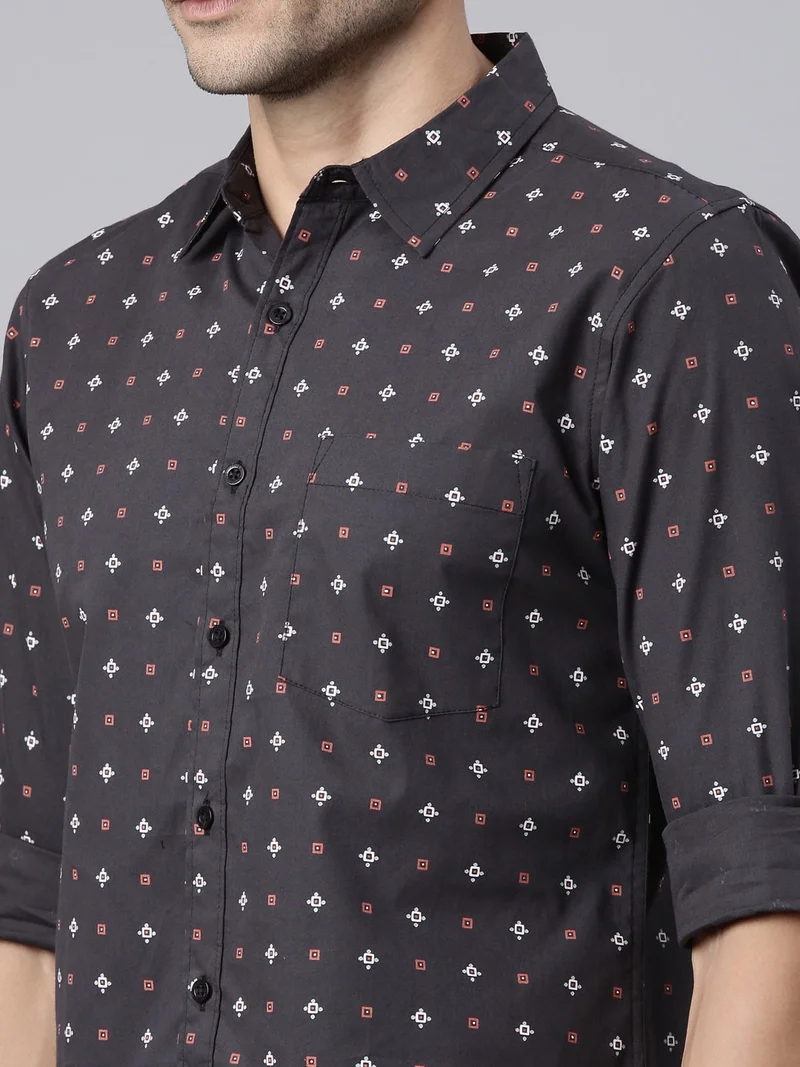 Joven  Dark Grey Printed Cotton Casual Shirt for Men for Men | Best Price UAE