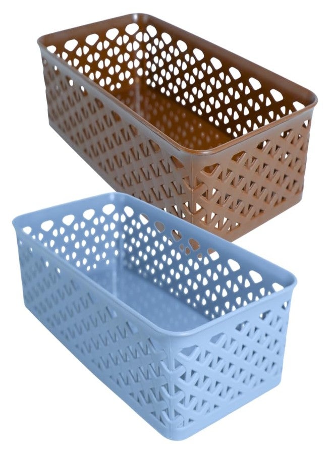 Simply Home Libra -1 Multi-Purpose Plastic Storage Basket|Stackable Organizer Tokri For Home,Kitchen,Bathroom & Office|Ideal For Toys,Clothes,Cosmetics,Stationery|Set Of 2|Brown Light Grey - Image 1