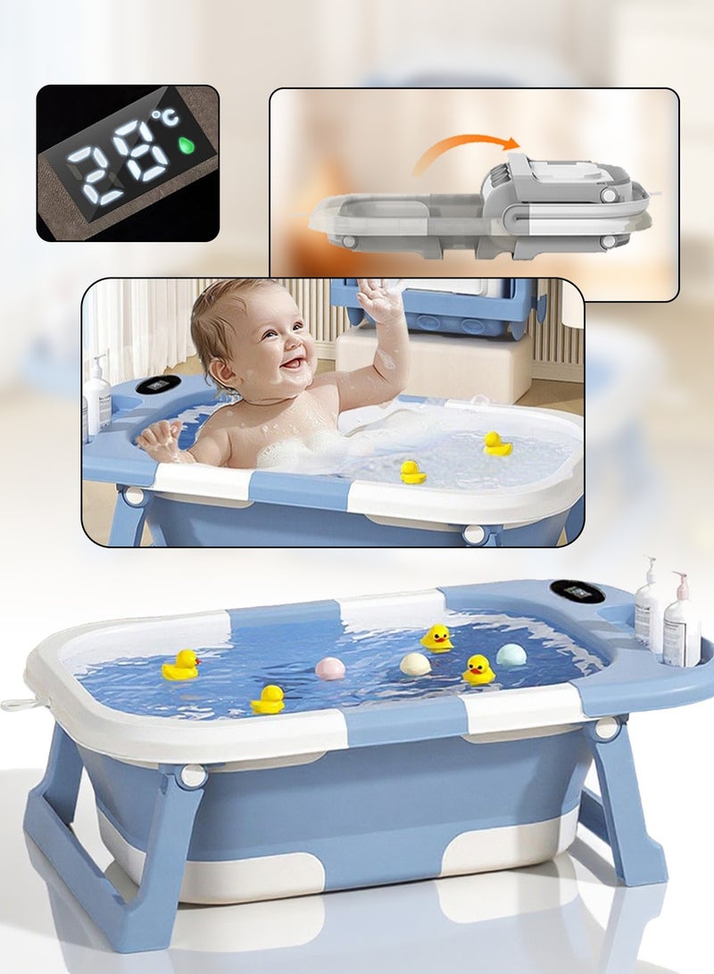 ليون هوم حوض استحمام قابل للطي للأطفال الرضع، حوض استحمام منزلي للجلوس والاستلقاء، مجموعة حوض استحمام قابل للطي للأطفال الرضع، مزود بسلة تخزين قابلة للإزالة وشاشة LCD لمراقبة درجة الحرارة في الوقت الفعلي. - Image 1