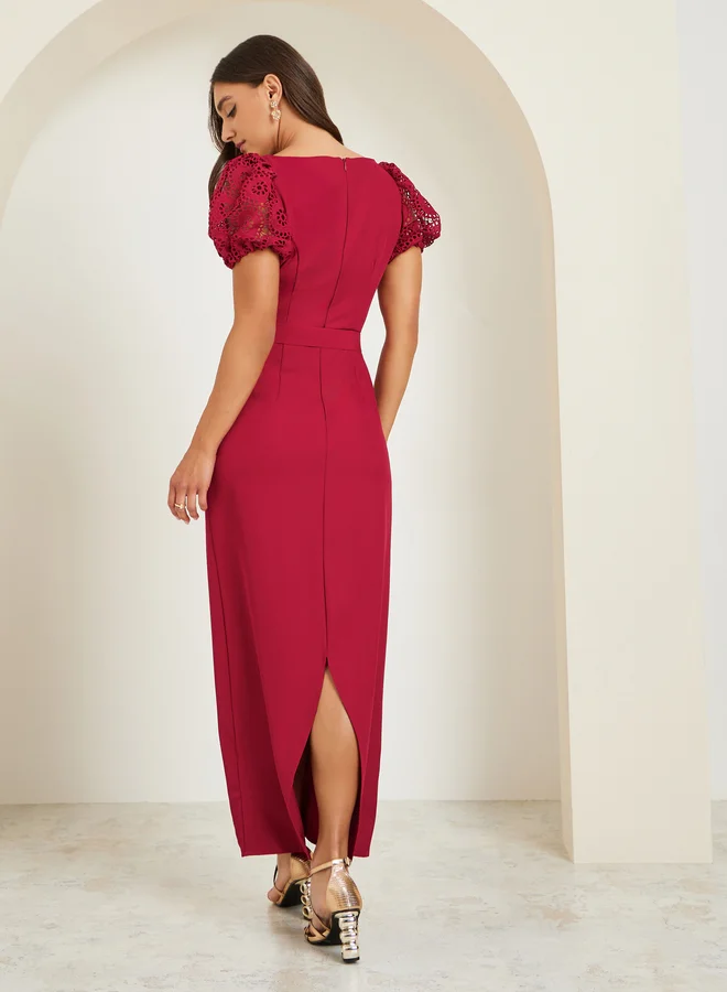 Styli  Women Square Neck Belted Sheath Maxi Dress for Women | Best Price UAE