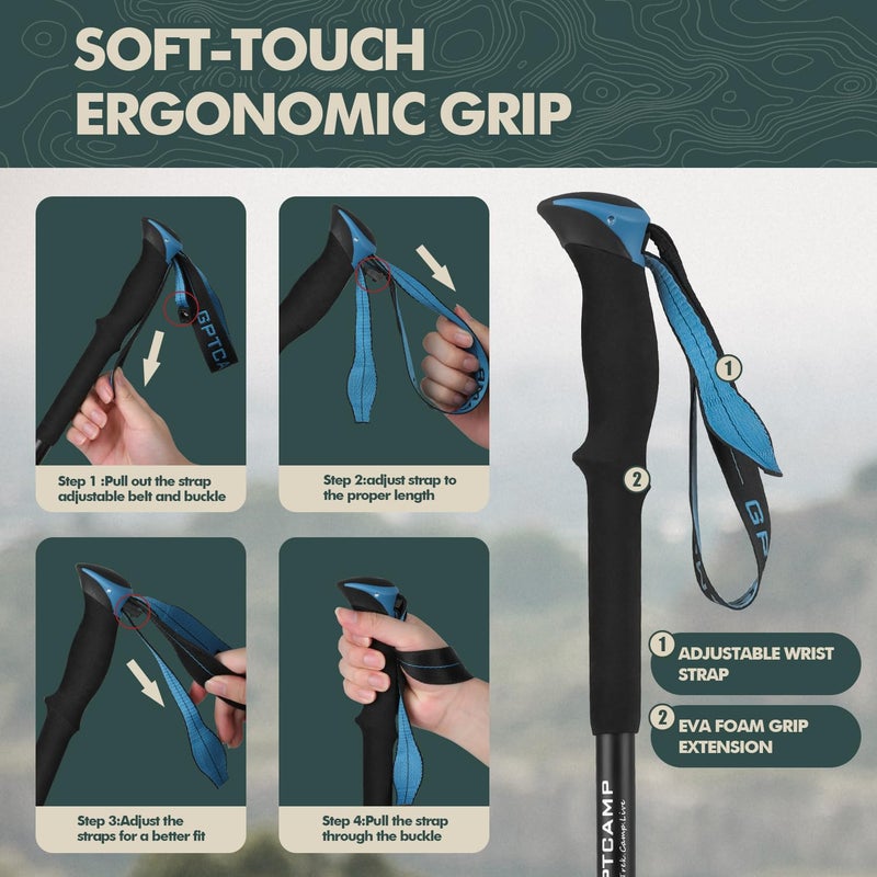 GPTCAMP Hiking Stick,1PC Trekking Pole Collapsible Hiking Pole,Lightweight Folding Adjustable Travel Walking Stick with EVA Foam Grip for Men Women,Blue - Image 5