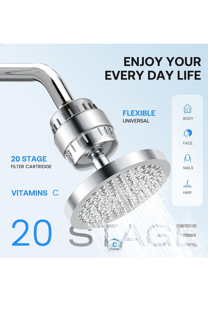 Eesyy 20-Stage Shower Filter with Filtered Shower Head – 5 Spray Settings, 360° Adjustable Design, Chrome Finish, Helps Reduce Chlorine & Heavy Metals, Ideal for Hard Water  - Image 2