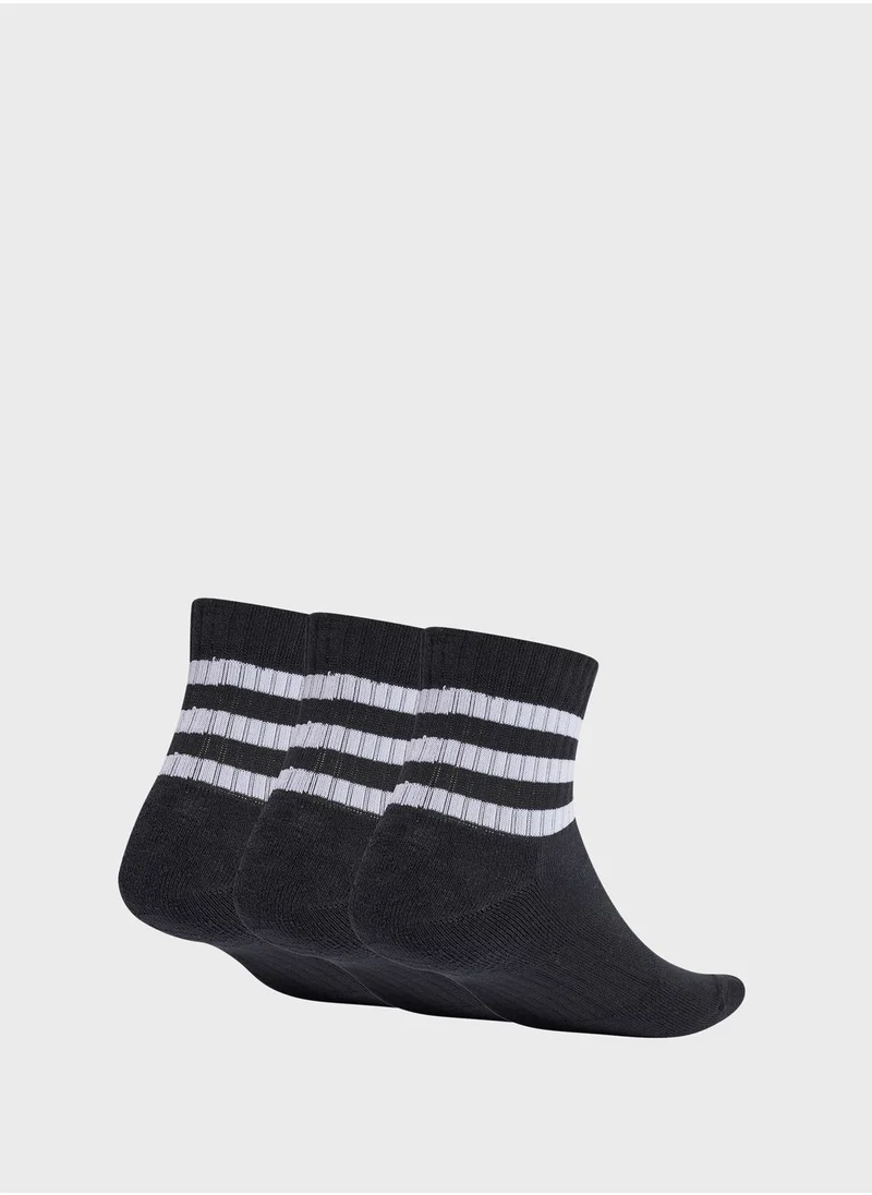 Adidas 3 Pack 3 Stripe Cushioned Socks