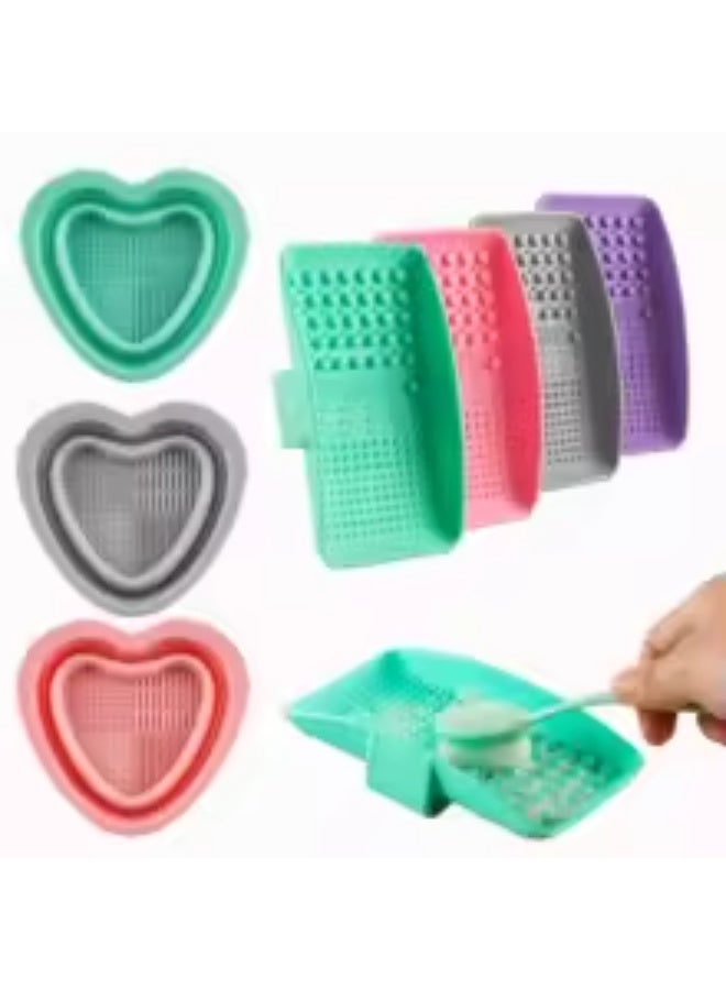 بساط تنظيف فرش المكياج، وسادة سيليكون لتنظيف فرش المكياج، اداة تنظيف فرش الطلاء مع حزام خلفي، اداة غسيل مكياج محمولة لجميع الفرش - Image 1