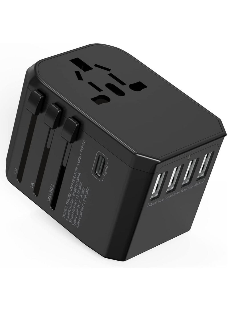 Universal Travel Adapter with 4 Ultra-Fast USB Port and 1 Ultra-Fast USB Type C Port and Power Socket Worldwide Plugs UK EU US AU Auto Switch - Image 1
