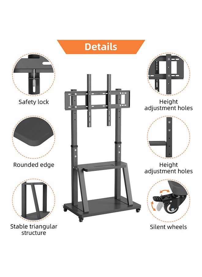 Generic - Mobile TV Stand with Wheels Heavy Duty TV Cart Stand Trolley for 32”-100” LED LCD OLED Screens Height Adjustable with 2 Tier Storage Shelves Holds up to 80KG MAX VESA 800x600mm - Image 1