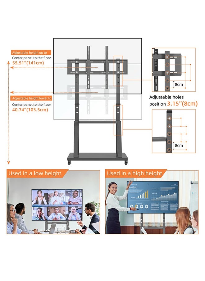 Generic - Mobile TV Stand with Wheels Heavy Duty TV Cart Stand Trolley for 32”-100” LED LCD OLED Screens Height Adjustable with 2 Tier Storage Shelves Holds up to 80KG MAX VESA 800x600mm - Image 1