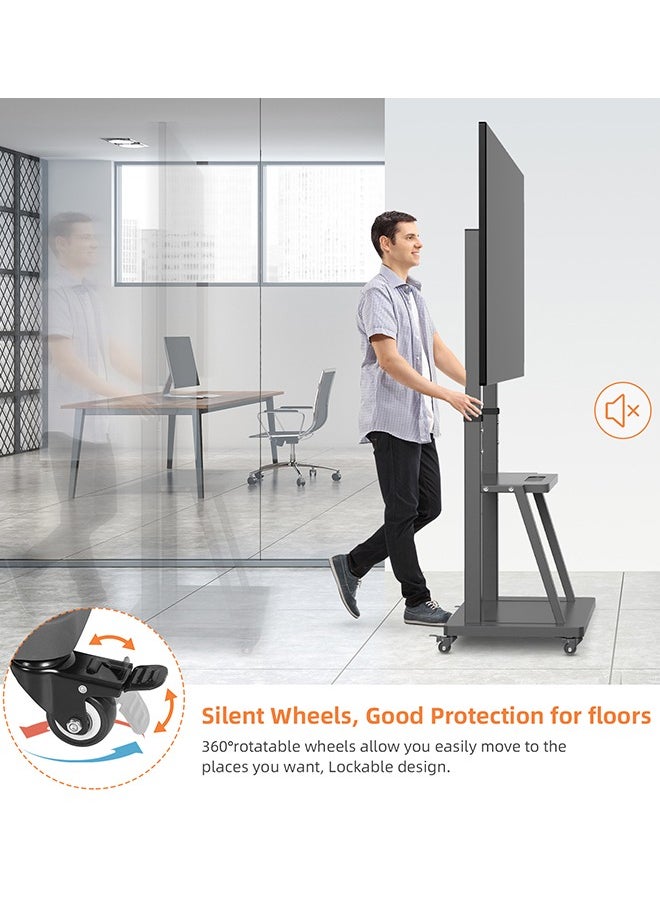 Generic - Mobile TV Stand with Wheels Heavy Duty TV Cart Stand Trolley for 32”-100” LED LCD OLED Screens Height Adjustable with 2 Tier Storage Shelves Holds up to 80KG MAX VESA 800x600mm - Image 1
