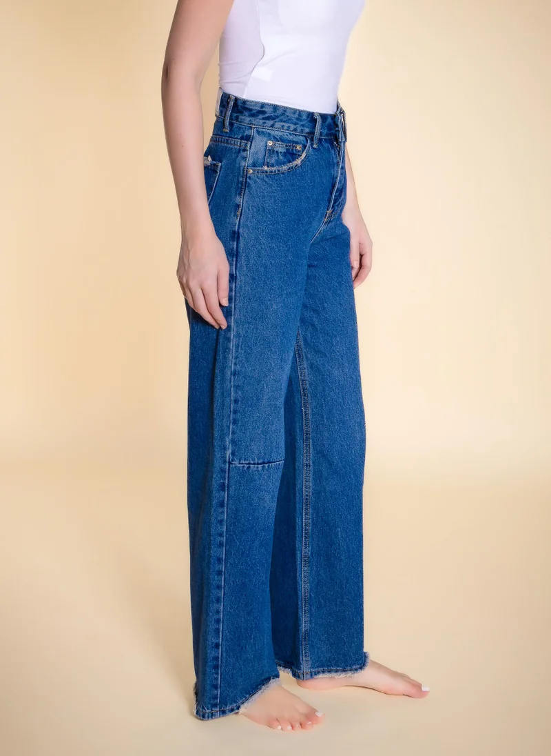 Shapes Blue MID-WAIST WIDE JEANS for Women | Best Price UAE